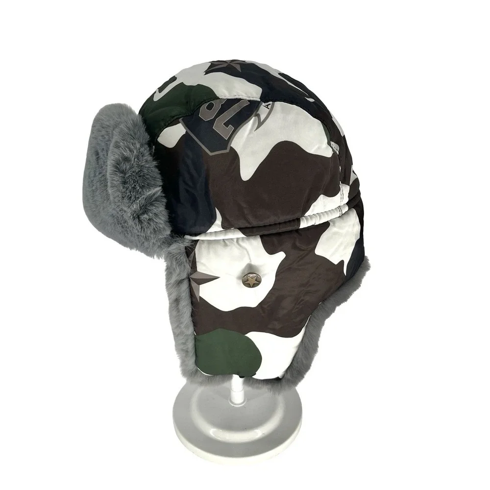 Camouflage Trapper Hat Faux Fur Ear Flaps Winter Aviator Hunting Unisex